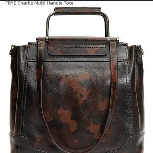 FRYE Charlie multi handle leather tote brown camo